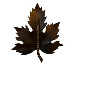 Vintage Gold-Tone Leaf Brooch with Rhinestone Stem – 2.75” Fall Autumn Pin